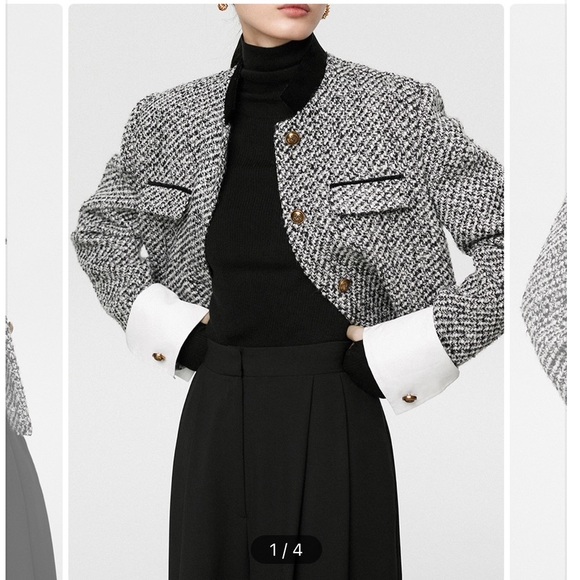 Commense Jackets & Blazers - Tweed & Boucle Black and White Tweed Jacket with Gold Button Detail